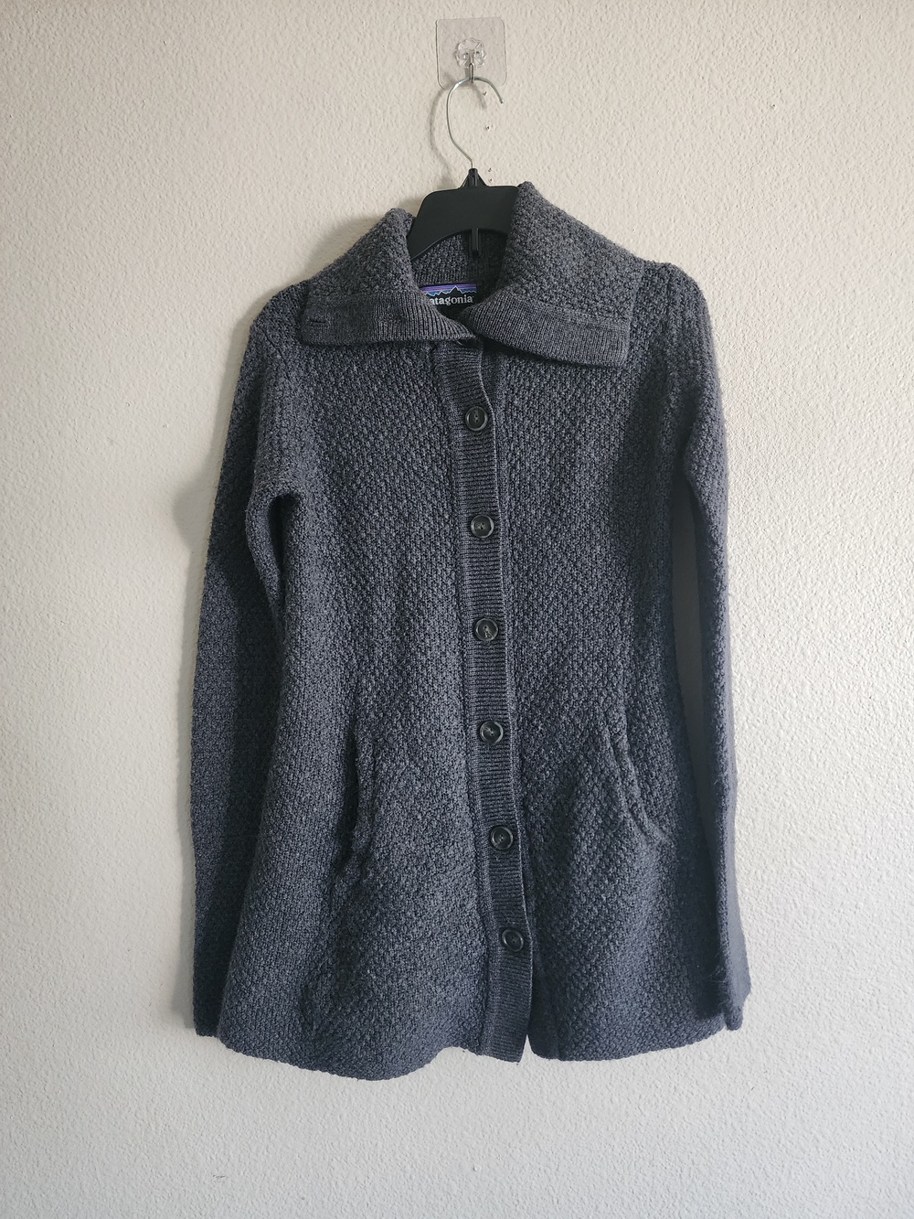 Patagonia Charcoal Gray Knit High Collar Button Front Cardigan Sweater Coat